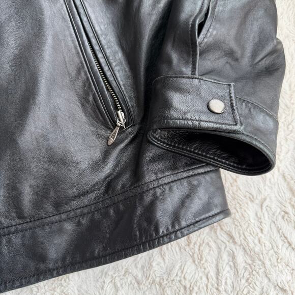 Vintage Y2K black leather bomber jacket coat oversized Merona moto genuine L - Picture 9 of 15